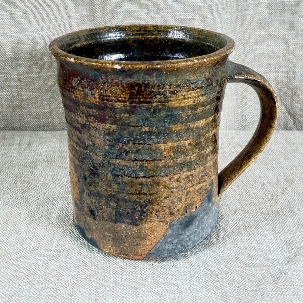 Unbranded Studio Pottery Mug Unisex OS Brown Good Vintage Ribbed Stoneware